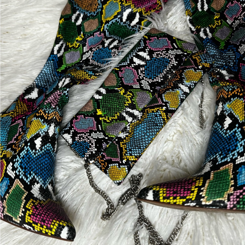 Slight worn, Steven madden multi colored thigh high boot with matching clutch